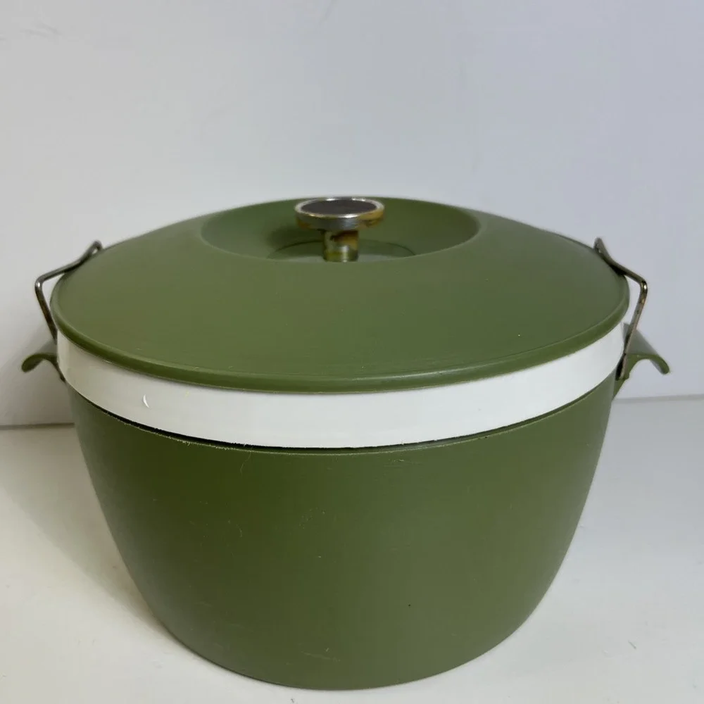 Vintage Royal Satin Therm-O-Ware Avocado Green Insulated Ice Bucket Casserole